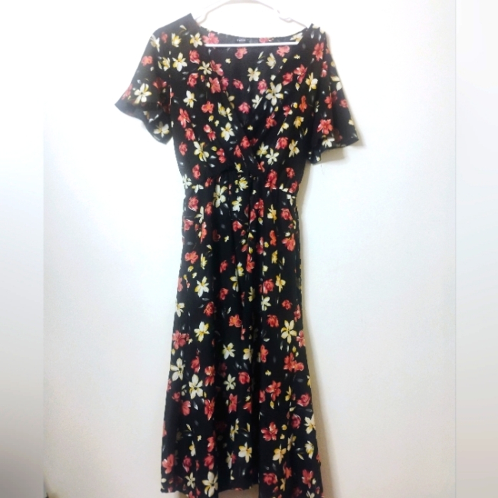 SHEIN Black Floral  Dress Size Large